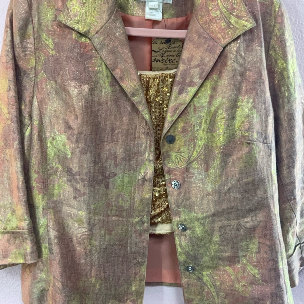 Susan Bristol jacket Linen vintage artwear metallic SZ 12, fits 8/10‎ lined